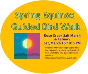 Flyer for spring equinox bird walk. Details in text in event.