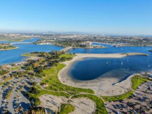 Bird's eye view of Mission Bay Park in San Diego